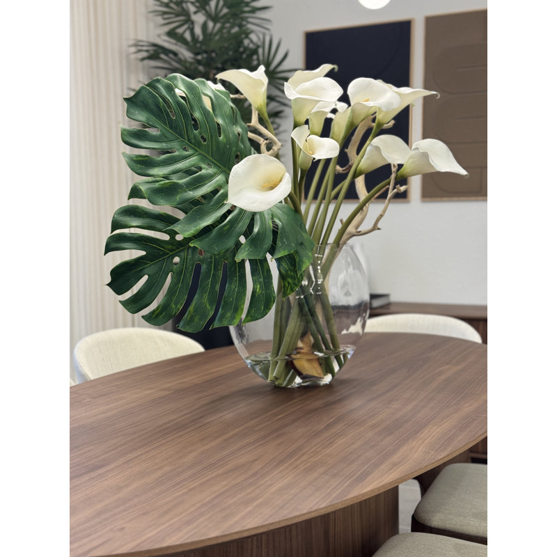 Handblown Moon Vase With Calla Lilies & Monstera Leaves