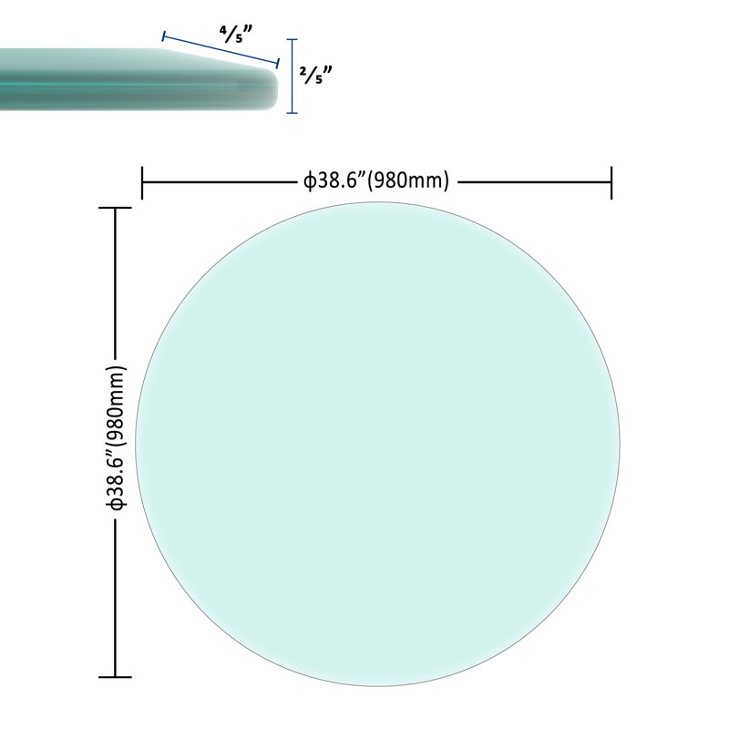 Single-Piece Round Tempered Glass Table Top Clear Glass 2/5" Inch Thick Beveled Polished Edge, Aesthetic and Practical Versatile Usage for Various Applications