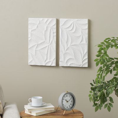 Metal Embossed Leaf White Wall Decor Set