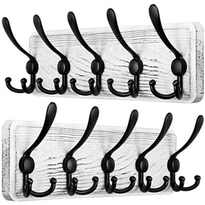 Rustic Wall Mounted Coat Rack, 16" Stud Spacing, Wood Coat Rack Wall Mount with 5 Triple Hooks, Farmhouse Coat Hanger Wall Mount for Hanging Backpack Jacket Coat Hat, Pack of 2