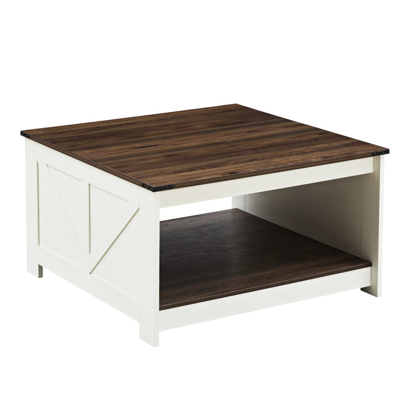 Table basse rustique avec tablette semi-ouverte, cocktail carré en bois pour la vie et la réunion, style, noyer et aspect de surface facile à nettoyer, rangement