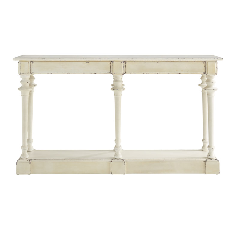 White Distressed Wood Console Table with Storage Drawers