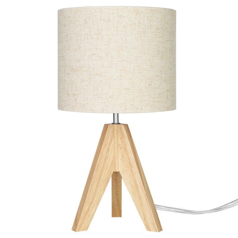36Cm Wood Tripod Table Lamp With Linen Shade (Bulb Included), Beige