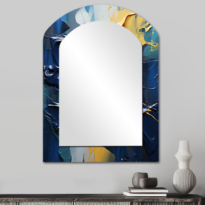 Rough Love Slavic, peinture abstraite jaune bleu II - Miroir mural arqué bleu moderne