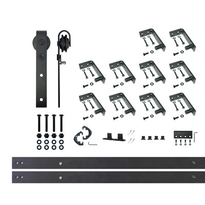 Ceiling Mount Black Rustic Classic Design Non-Bypass Single Track One Door Hardware Kit (Door Not Included)