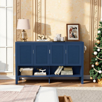 Buffet de rangement multifonctionnel en MDF de 55,1 po avec 4 portes, tablette ouverte et crochets doubles