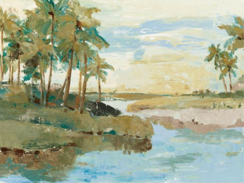 «Tropical Island» par Sara Brown - peinture, H 54 po x l 72 po x P 1,5 po, Gel coupé au couteau