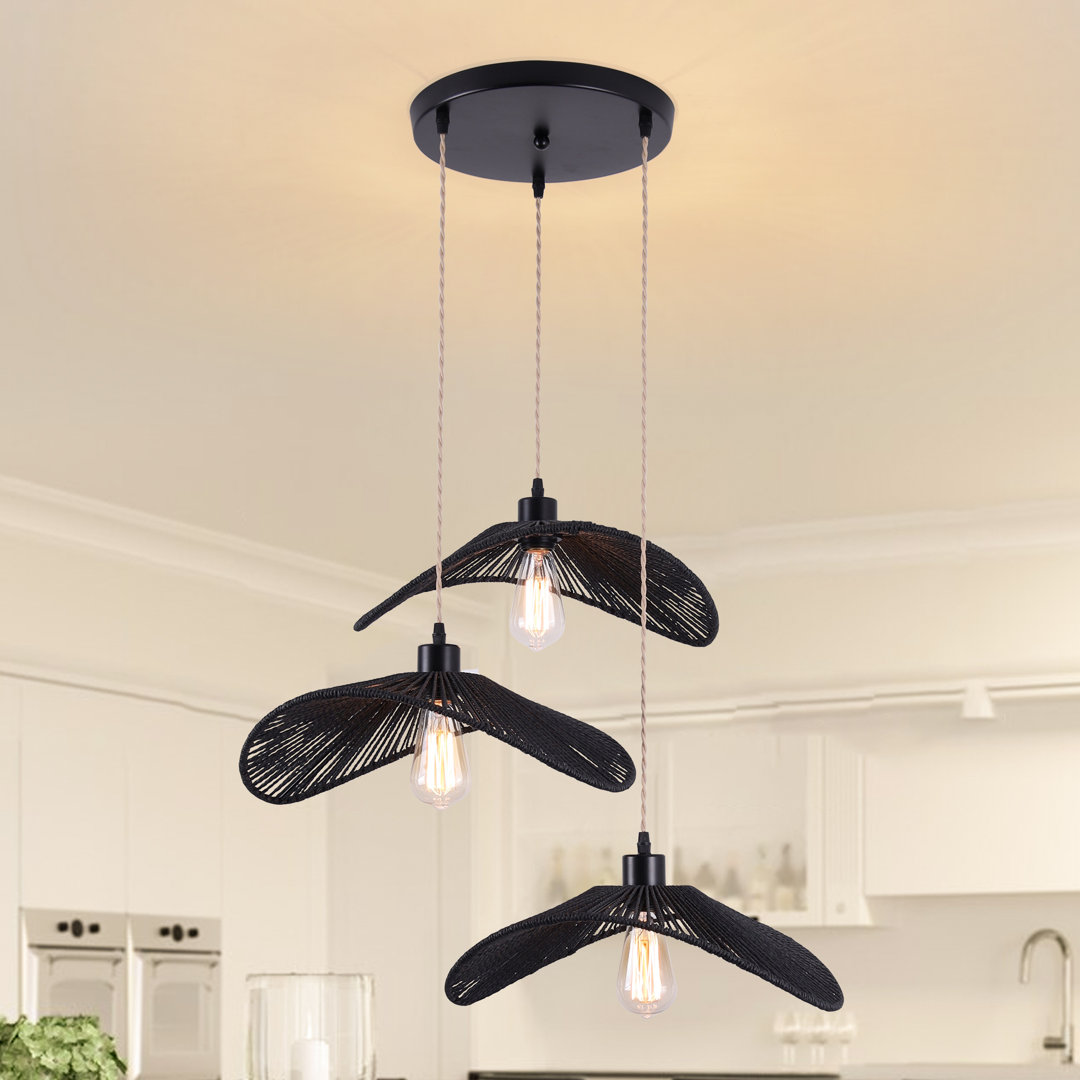 Industrial 3 - Light Rattan Farmhouse Cluster Pendant Light