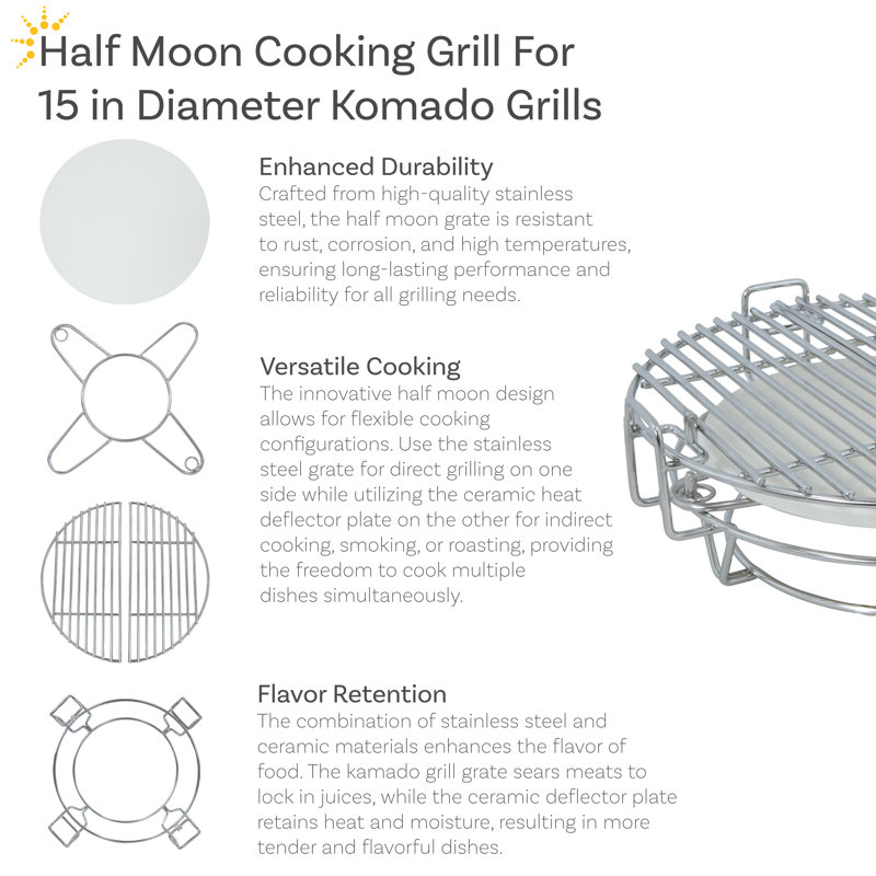 Gril de cuisson demi-lune - pour grils Komado de 15 po (38,1 cm) de diamètre