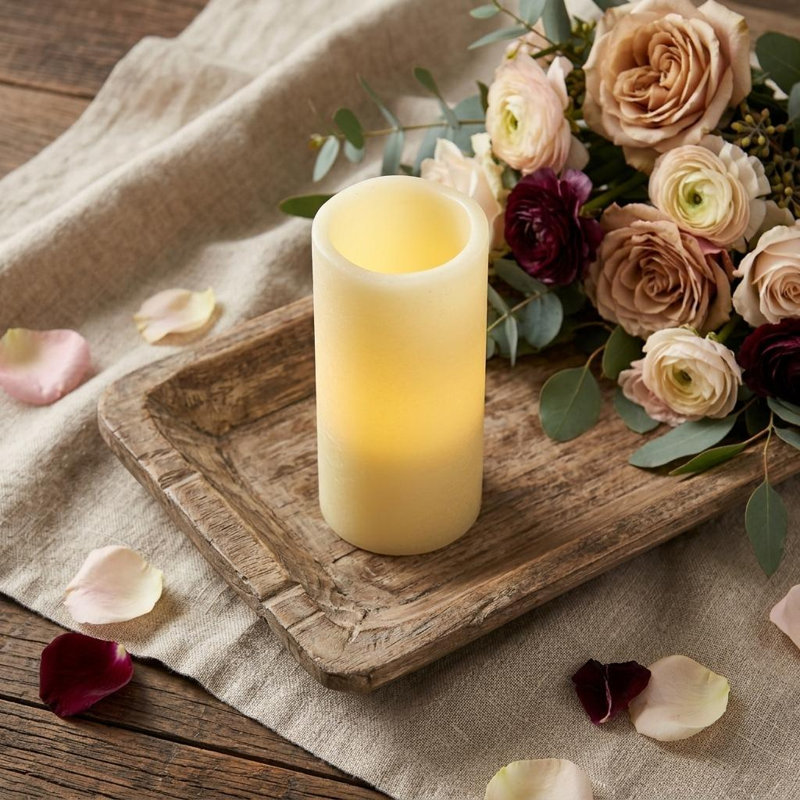 Unscented Flameless Pillar Candle, 8" H x 4" W x 4" D