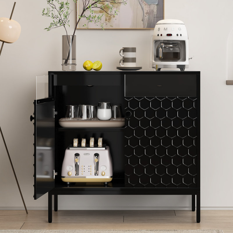 Buffet avec DEL et station de charge, Noir, noir, noir, noir