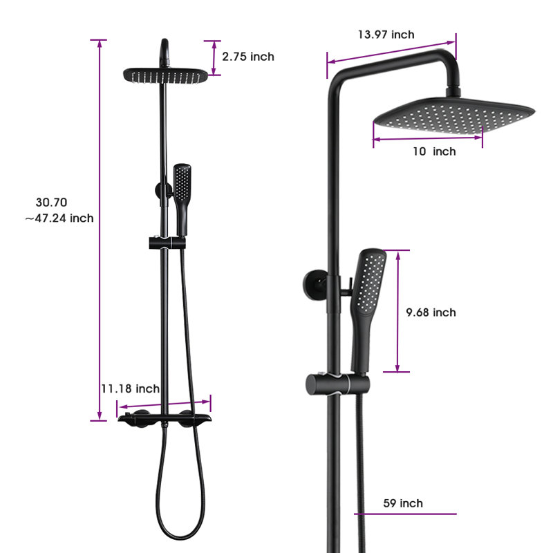 Thermostatic Complete Shower System Matte Black Exposed Shower System