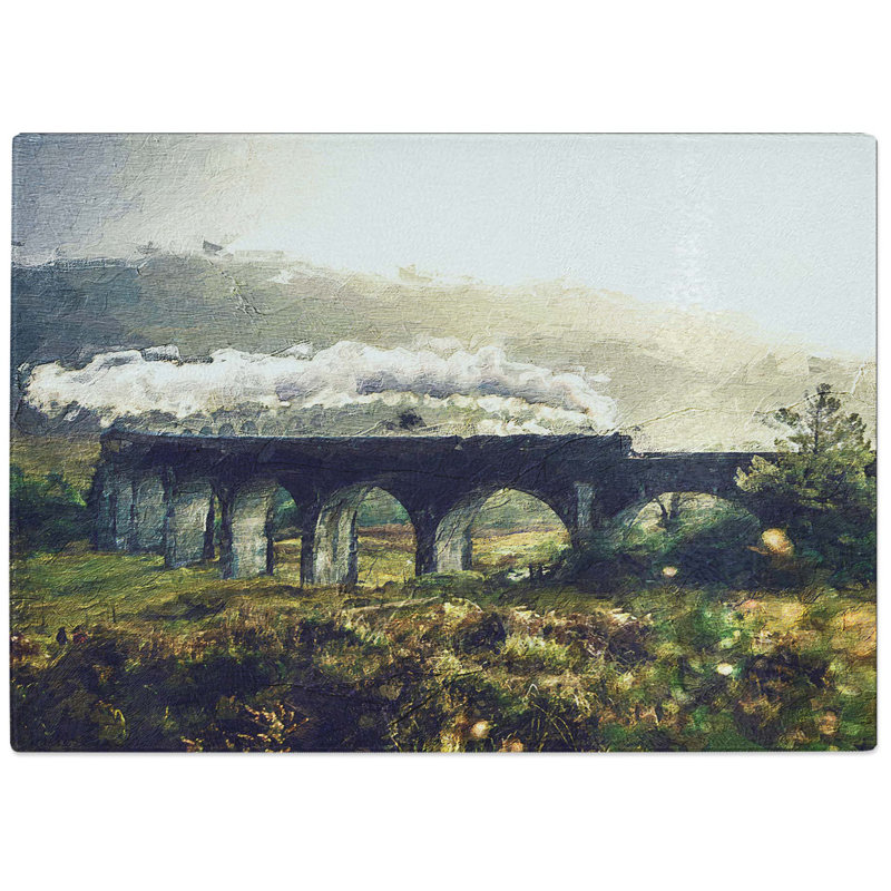 Tempered Glass Steam Train over Glenfinnan Viaduct Chopping Board, 39 cm W x 28.5 cm L