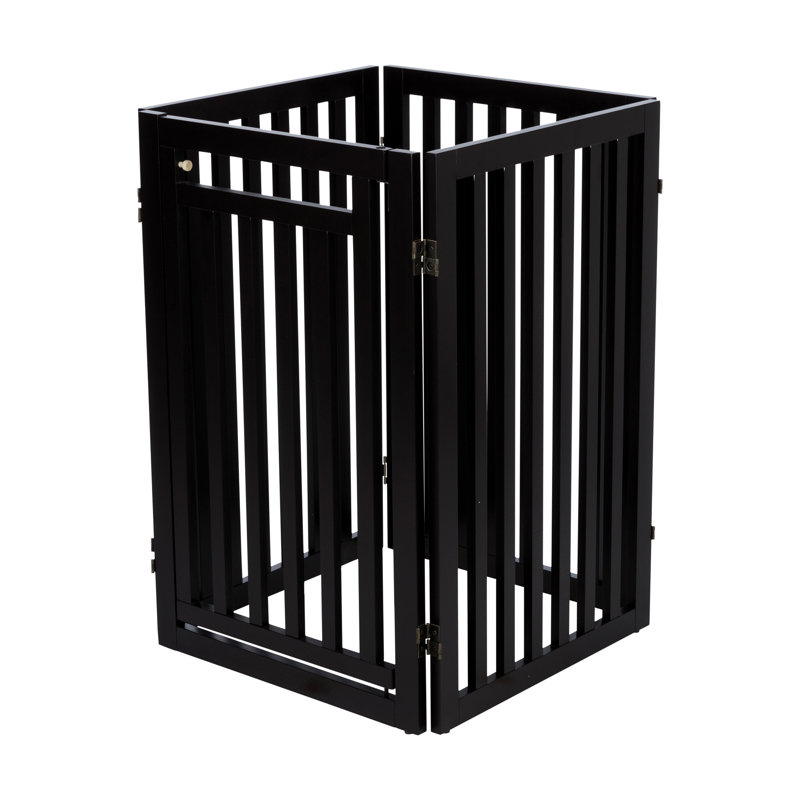 TRIXIE Freestanding 31.5" Tall Pet Gate, Indoor Foldable Dog Barrier with Walk Through Door, Espresso Brown