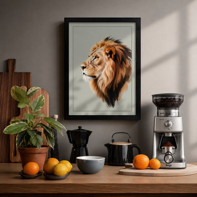 Lion in Profile Modern - Framed Print