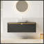 Meuble-lavabo mural de 48 po avec rangement en contreplaqué flottant, portes doubles en sergé, vasque en céramique à motif marbré et plateau en pierre frittée noire-229234036