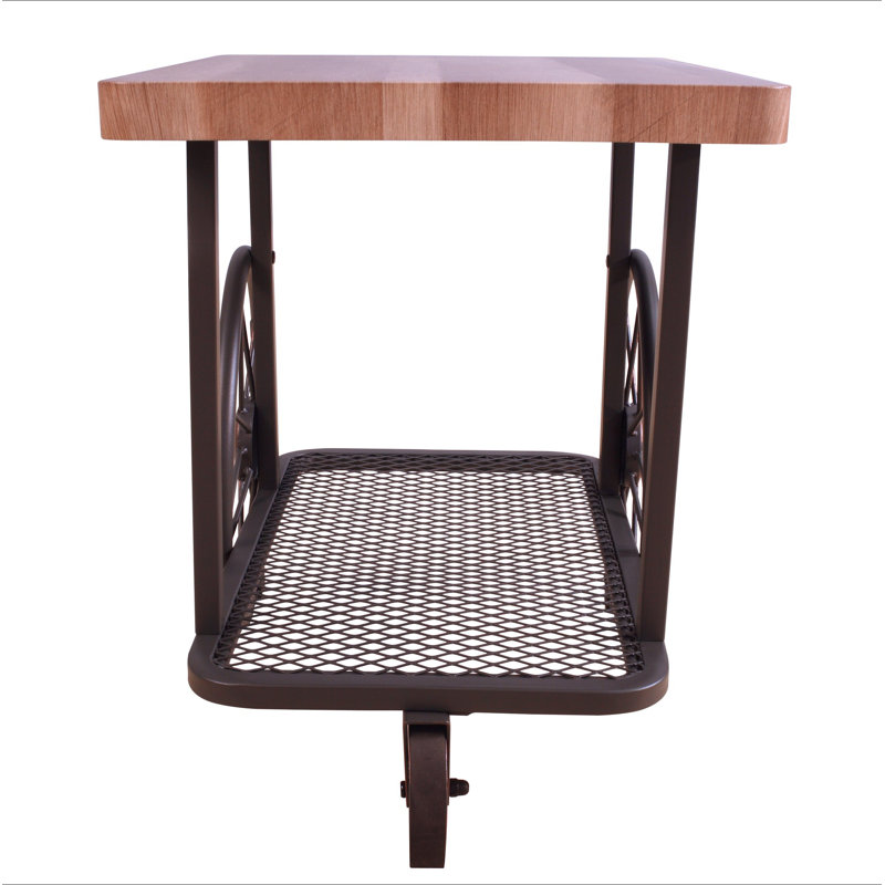 Table de bout en chêne et gris antique avec tablette