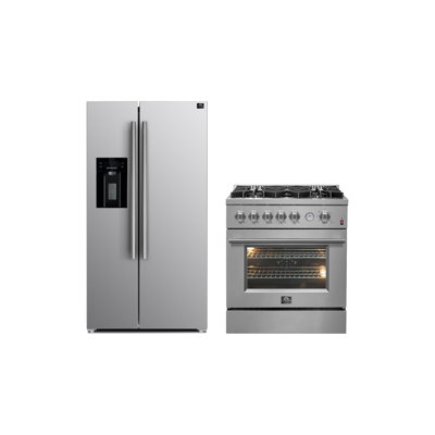 Premium 2-Piece Kitchen Bundle - Giovanni 30-inch Gas Range Stainless Steel, Forno Salerno 36" Side by Side Stainless Steel Refrigerator 20 cu.ft