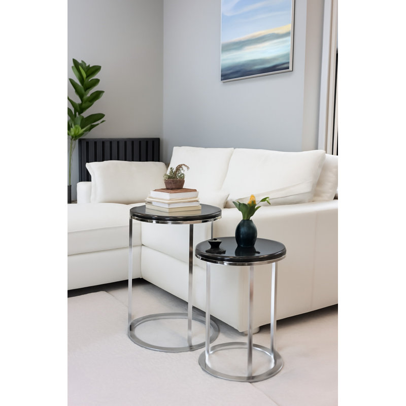 Donna Frame Nesting Tables, Glossy Black/ Chrome