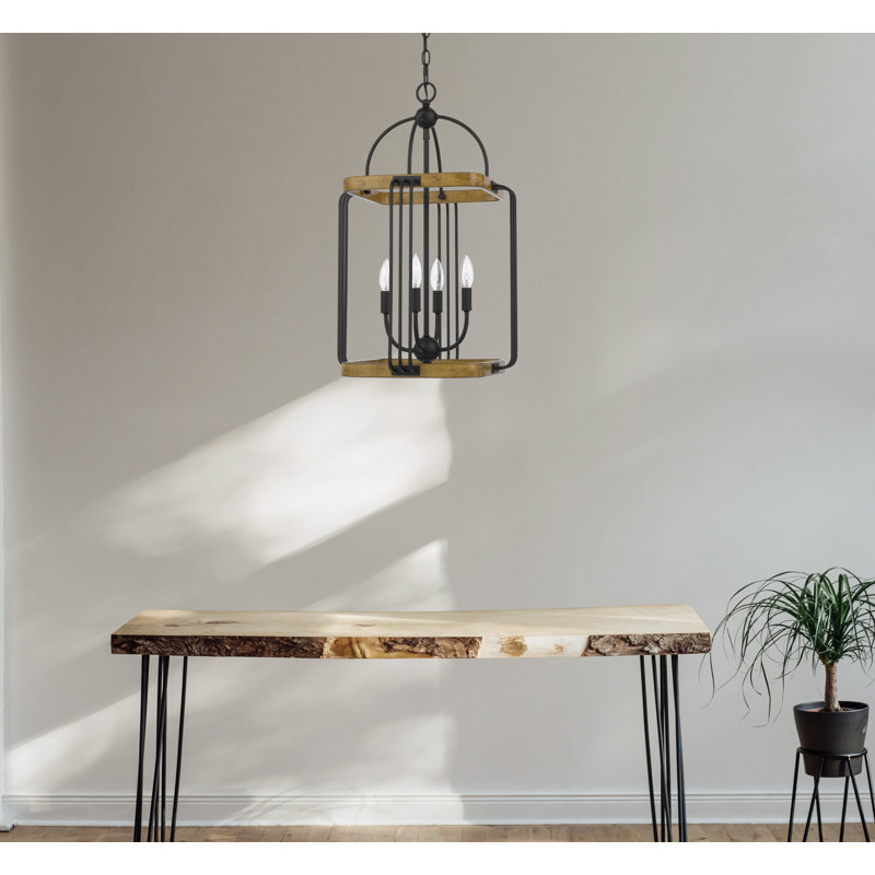 Ripon 4-Light Metal Chandelier with Wood Finish