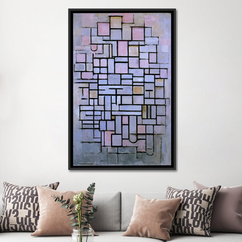 «Composition 6, 144» par Piet Mondrian, impression sur toile, L 18 po x H 26 po x P 1,5 po, Toile avec cadre noir