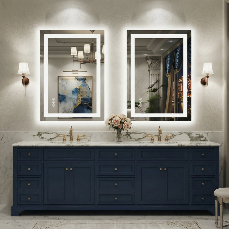 Lunara UL Certified Front Light and Backlit LED Anti-Fog Bathroom Vanity Mirror 5mm Premium Tempered Glass, 36" x 24"
