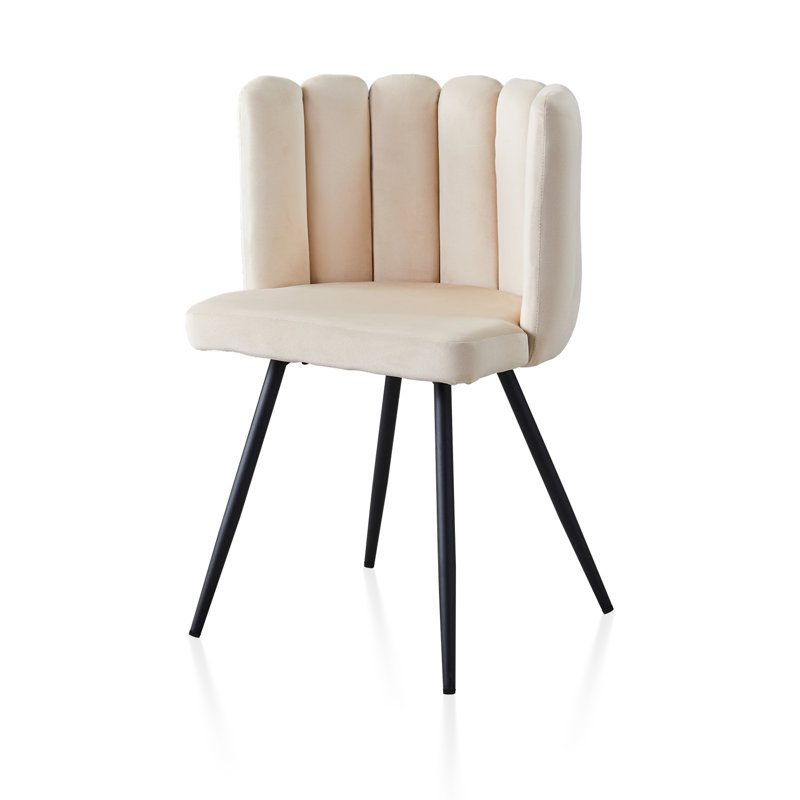 1Er Set Dining Chair,Fabric Lounge Chair, Beige Velvet
