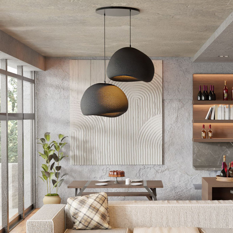 Elegant Black Chandelier, Adjustable Height 12.2 to 47.2 Inches, 2-Piece Polymeric Composite Body, Ø11.8 x 1.2 Inches Base Plate, 2 x E27 Max 40W Sockets (Bulbs Not Included) | Modern Lighting for Home Decor