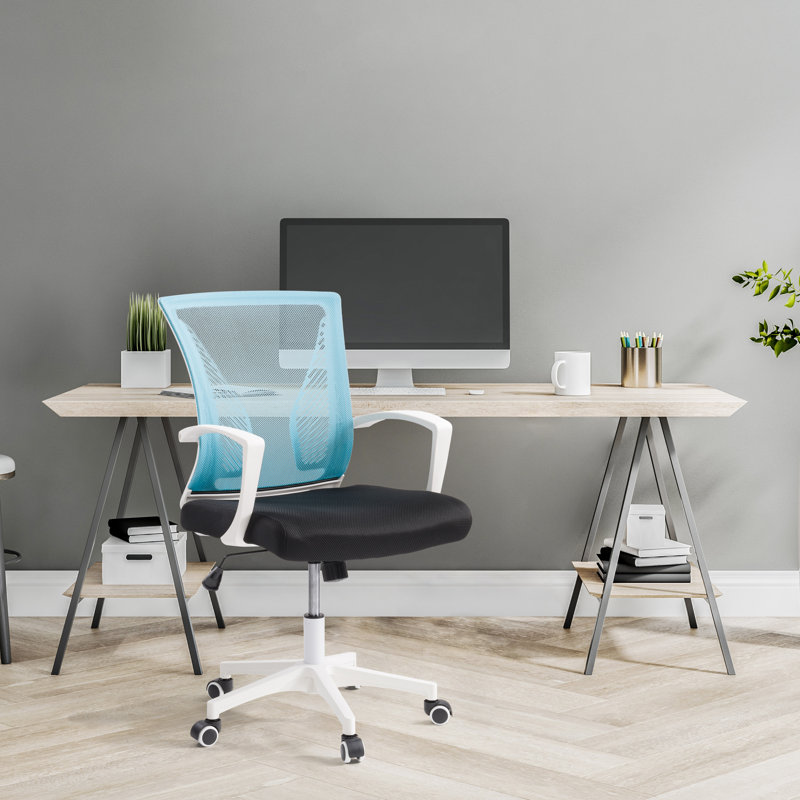 Chaise de bureau Lateasa, Blanc, Sarcelle / Noir