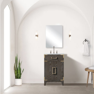 20" W X 18" D Brown Oak Bath Vanity - Acrylic Top And Faucet Included Large Interior Storage Cabinet Soft Close Function Handcrafted 20 In. 18 Copious Space Hand-polished Sealed Bathroom