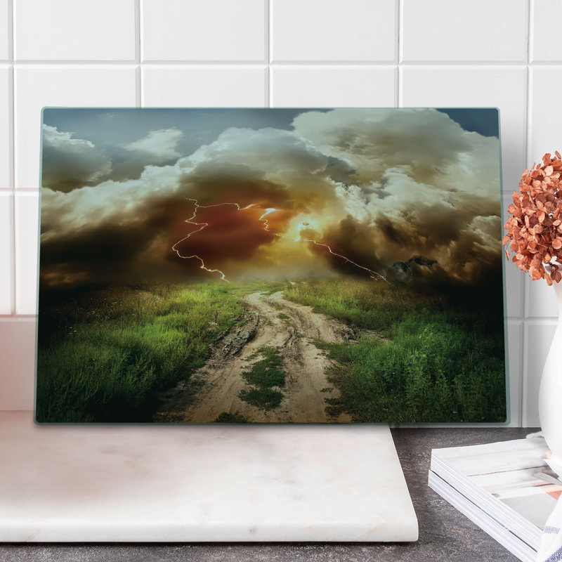 Ambesonne Nature Cutting Board Large Size Big Rain Cloud Dazzling Multicolor