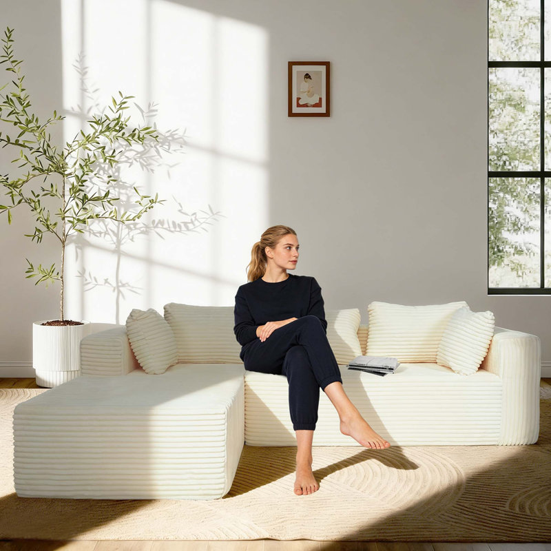Corduroy Modular Sectional Sofa with Deep Seating Comfort