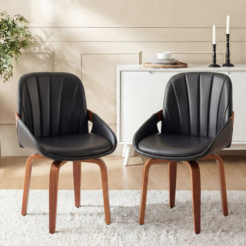 Aura Modern Upholstered Faux Leather Dining Chairs with Swivel, Black