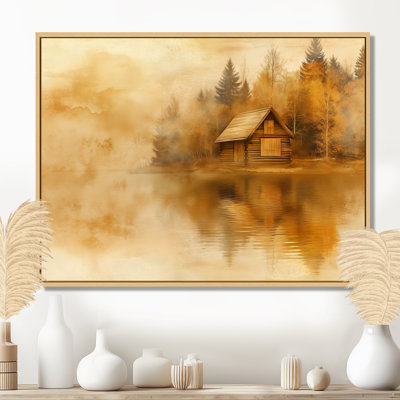 Lakeside Landscape Canvas, Mountain Cabin Wall Art, Ghoweri
