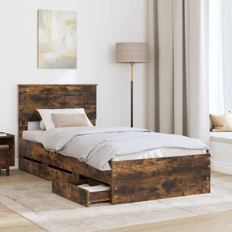Bed Frame, European Single (90 x 200 cm), Smoked Oak