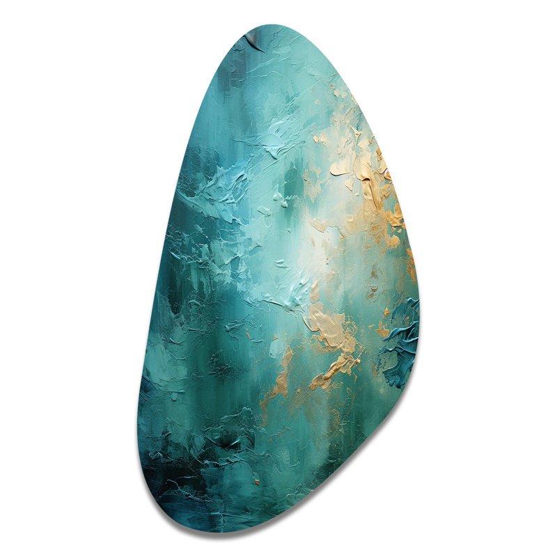 Sculpture murale sarcelle Oasis III - paysages abstraits en forme d'automne, H 39 po x l 21 po x P 1 po