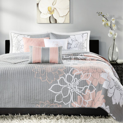 Courtepointe 6 pièces, double / grand, imprimé en coton, floral pour une ambiance de chambre à coucher réversible, literie imprimée avec coussins décoratifs, douce et respirante