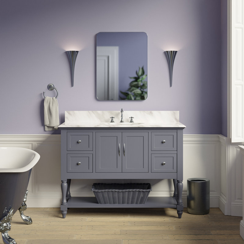 Ensemble de meuble-lavabo simple de 48 po Hampton, Marbre de Carrare, Gris anthracite