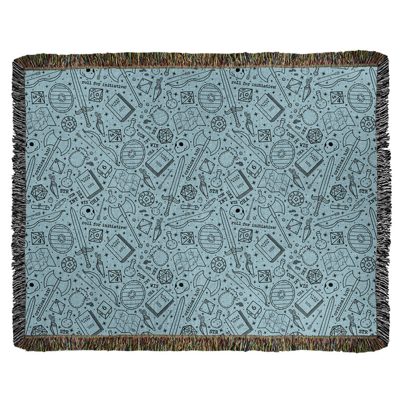 Couverture en coton tissé Katelyn Elizabeth, l 50 po x L 60 po, Bleu / Noir
