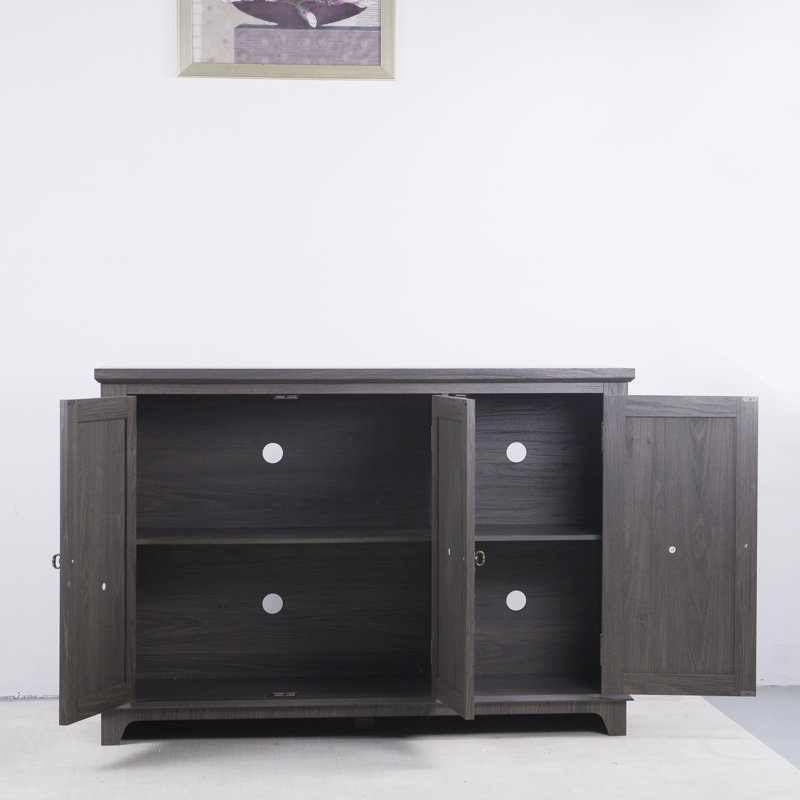 Spacious Countertop Sideboard With 3 Mirrored Doors And Adjustable Shelves, Dark Brown