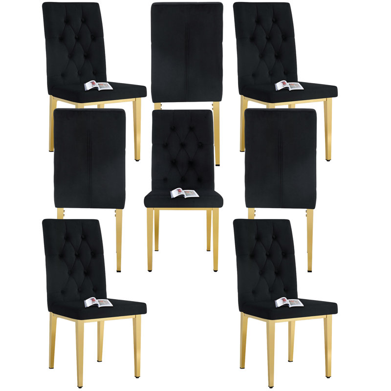 Ensemble de 8 chaises de salle à manger en cuir Buckle Grid, Doré, Noir, noir, noir, noir