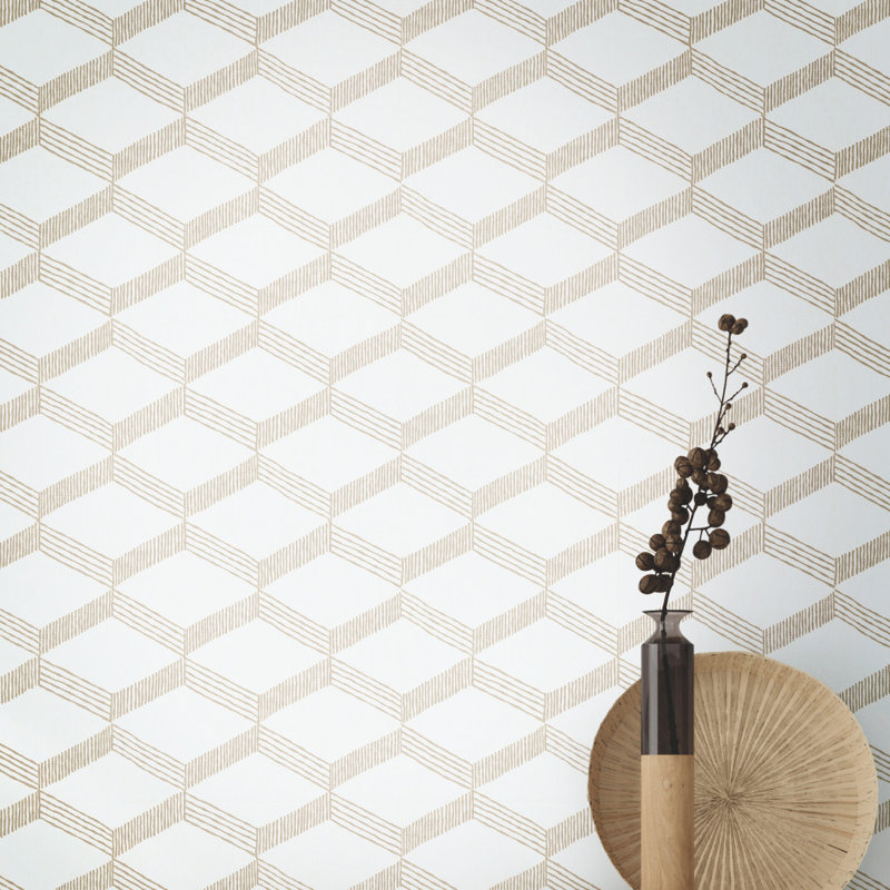 Papier peint tissé Aislin, Beige / Blanc