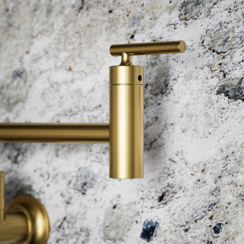 Wall-Mount Pot Filler Faucet, Swing Arm Kitchen Pot Filler Faucet, Vibrant Brushed Moderne Brass