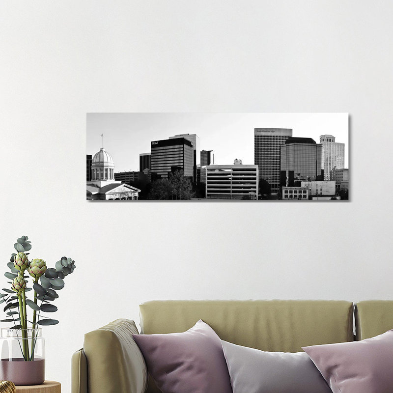 Norfolk Panoramic Skyline Cityscape (Black & White) by Unknown Artist - Wrapped Canvas Panoramic Print