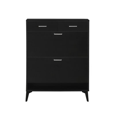 Armoire à chaussures de grande taille, range-chaussures autoportant avec 2 tiroirs rabattables et 2 tiroirs, seau basculant moderne pour le vestibule, le couloir