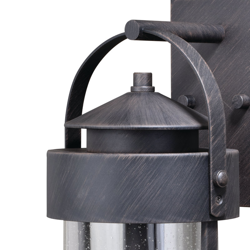 Ekansh 19.75 in. H 1-Light Rust Iron Dusk to Dawn Sensor Rustic Outdoor Wall Sconce, Durable Steel, Clear Seeded Glass Shade, LED Compatible for Exterior Porch Patio Front Door or Garage