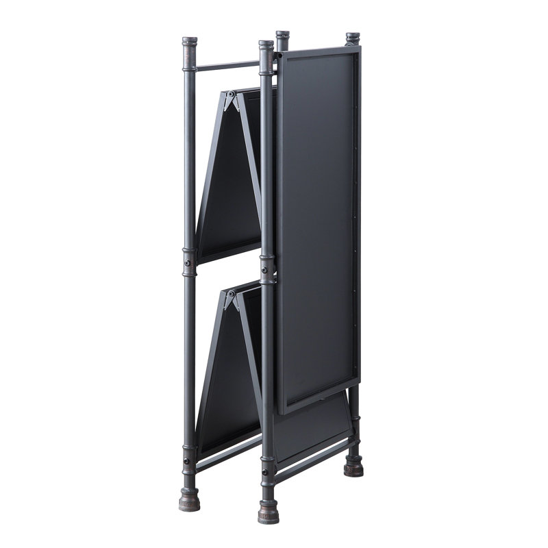 Console pliable en métal et bois synthétique - 3 niveaux, noir sableux / finition bronze foncé, 3 tablettes de style industriel, noir / bronze