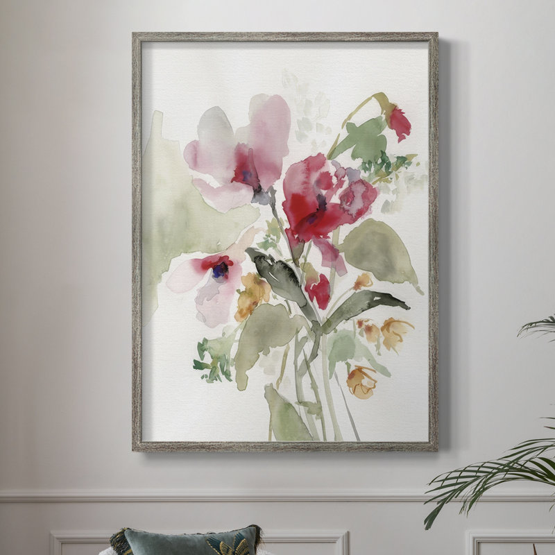 «Rose Madder Botanical II», reproduction encadrée - bois massif, H 11 po x l 9 po