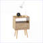 Table basse en rotin blanc avec pieds en bois massif pour le salon et amp; Chambre à coucher, aucun assemblage requis, capacité de 120 lb