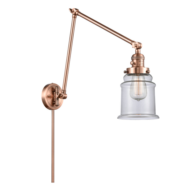 Bras pivotant à 1 lumière à intensité variable Galaviz, Transparent, Cuivre antique, Ampoule non incluse